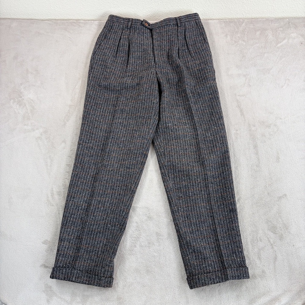 Vintage Calvin Klein High Rise Pleated Trousers Pants Grey Wool Tweed‎ Men 34x33